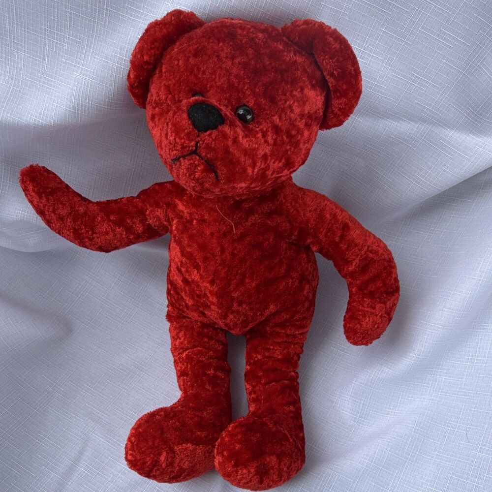 Vintage Circus Circus Vibrant Red Teddy Bear Plush Stuffed Animal 11"
